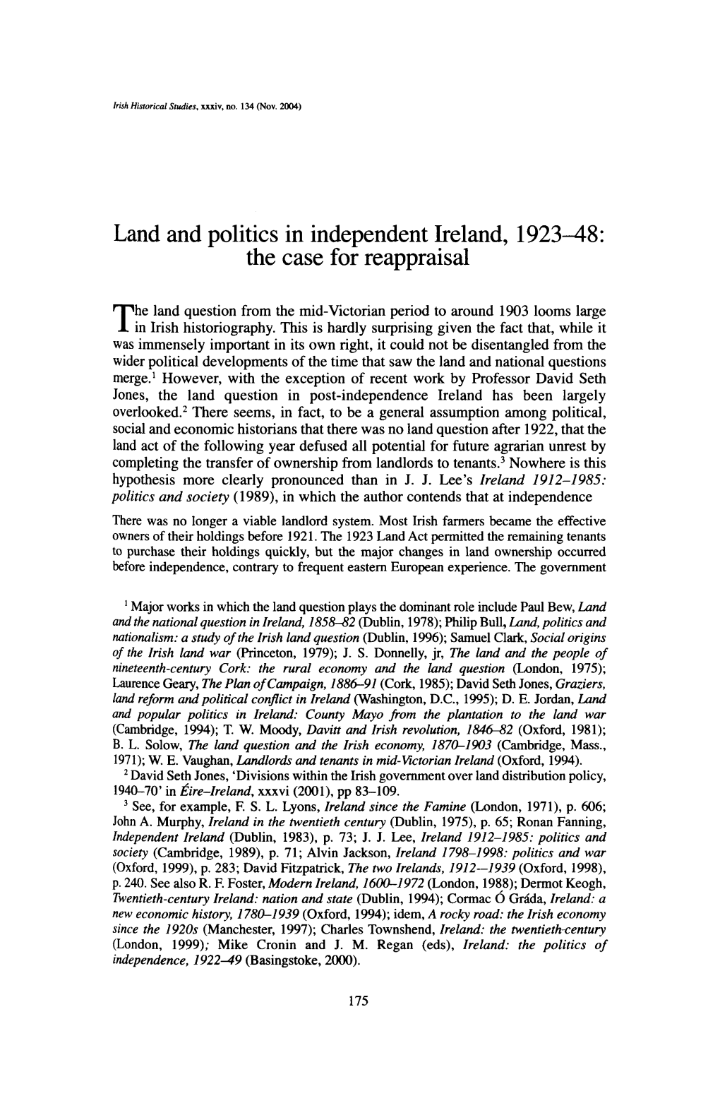 Land and Politics in Independent Ireland, 1923-48