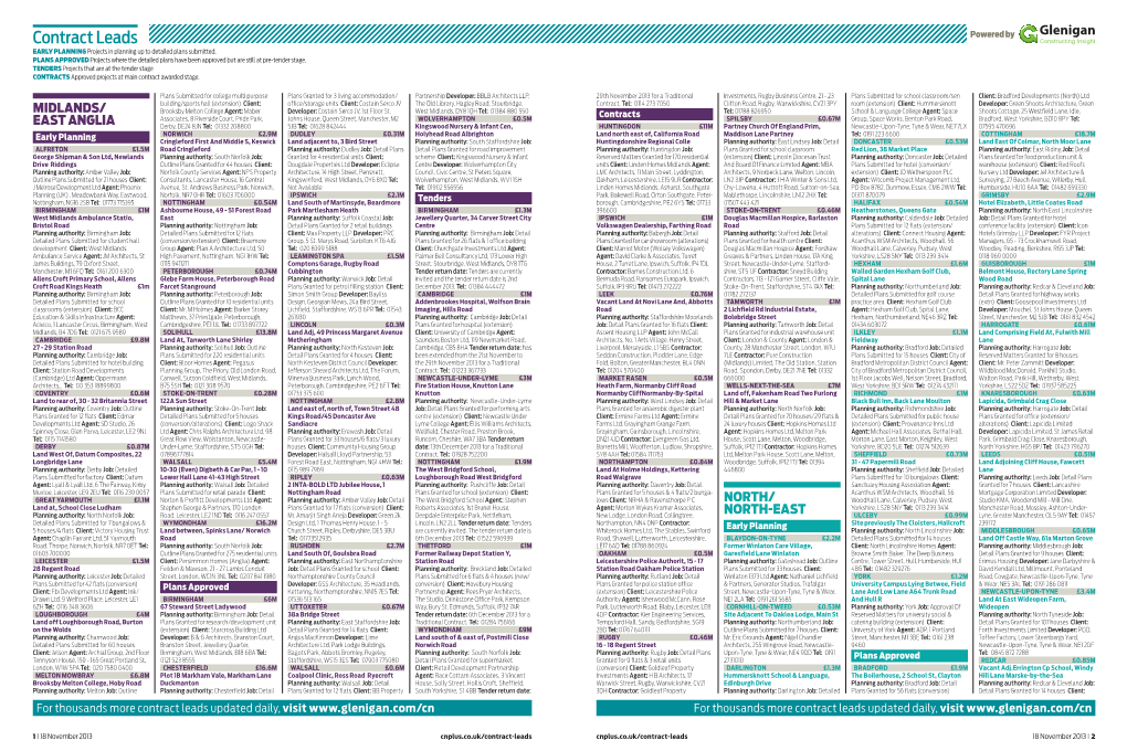 Contract Leads Powered by EARLY PLANNING Projects in Planning up to Detailed Plans Submitted