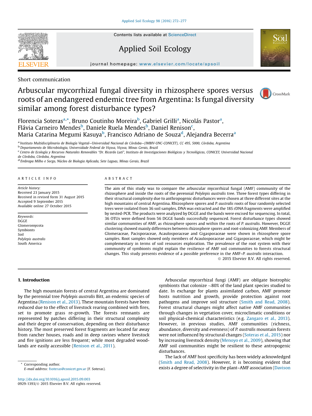 Arbuscular Mycorrhizal Fungal Diversity in Rhizosphere Spores Versus Roots of an Endangered Endemic Tree from Argentina: Is Fung