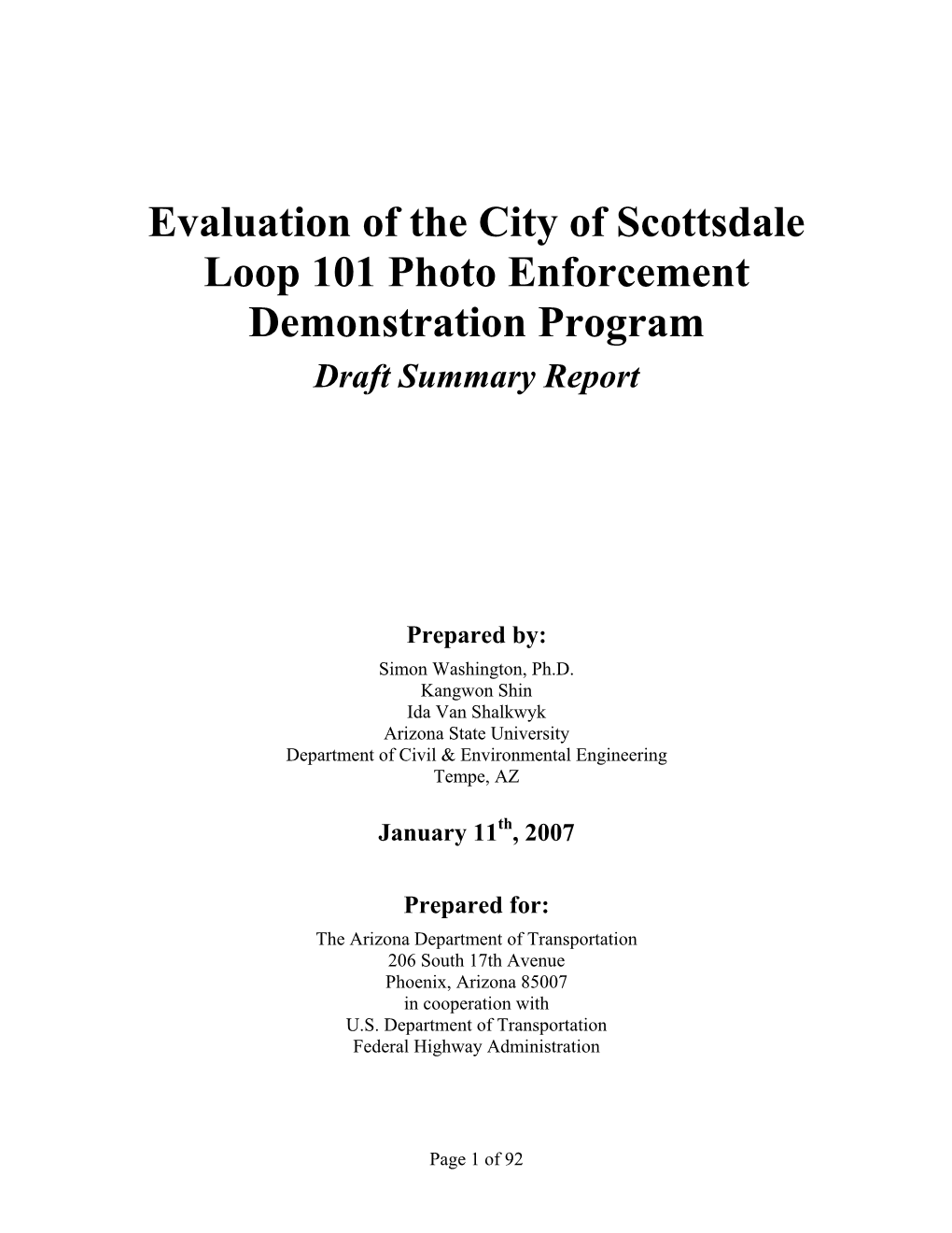 Evaluation of Scottsdale 101 Photo Enforcement Demonstration Program