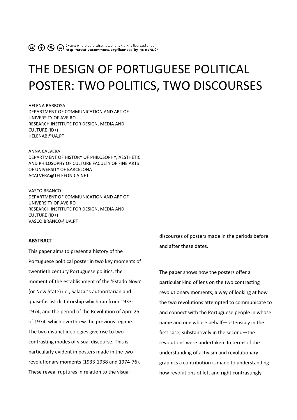 The Design of Portuguese Political Poster: Two Politics, Two Discourses