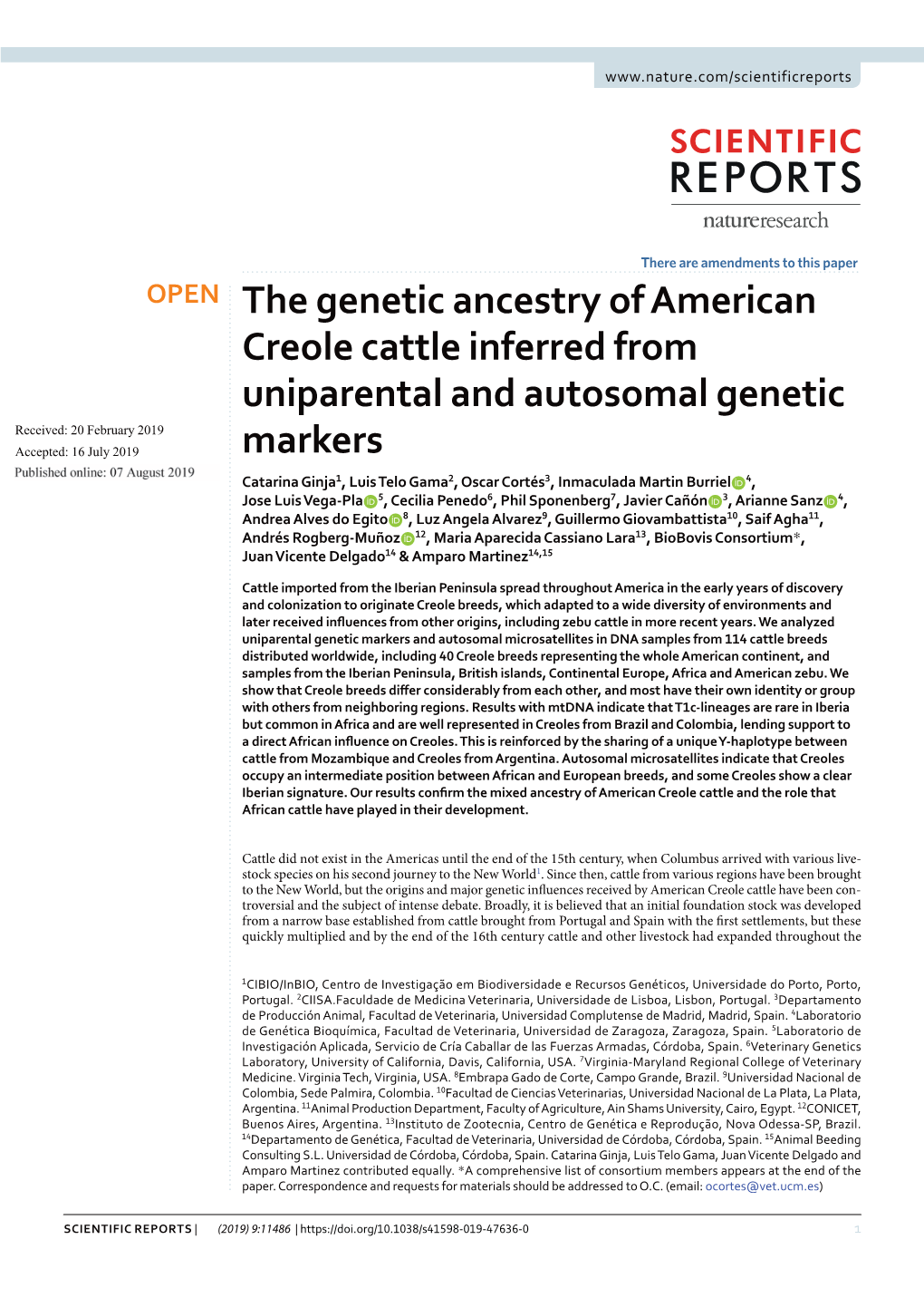 The Genetic Ancestry of American Creole Cattle Inferred from Uniparental and Autosomal Genetic Markers