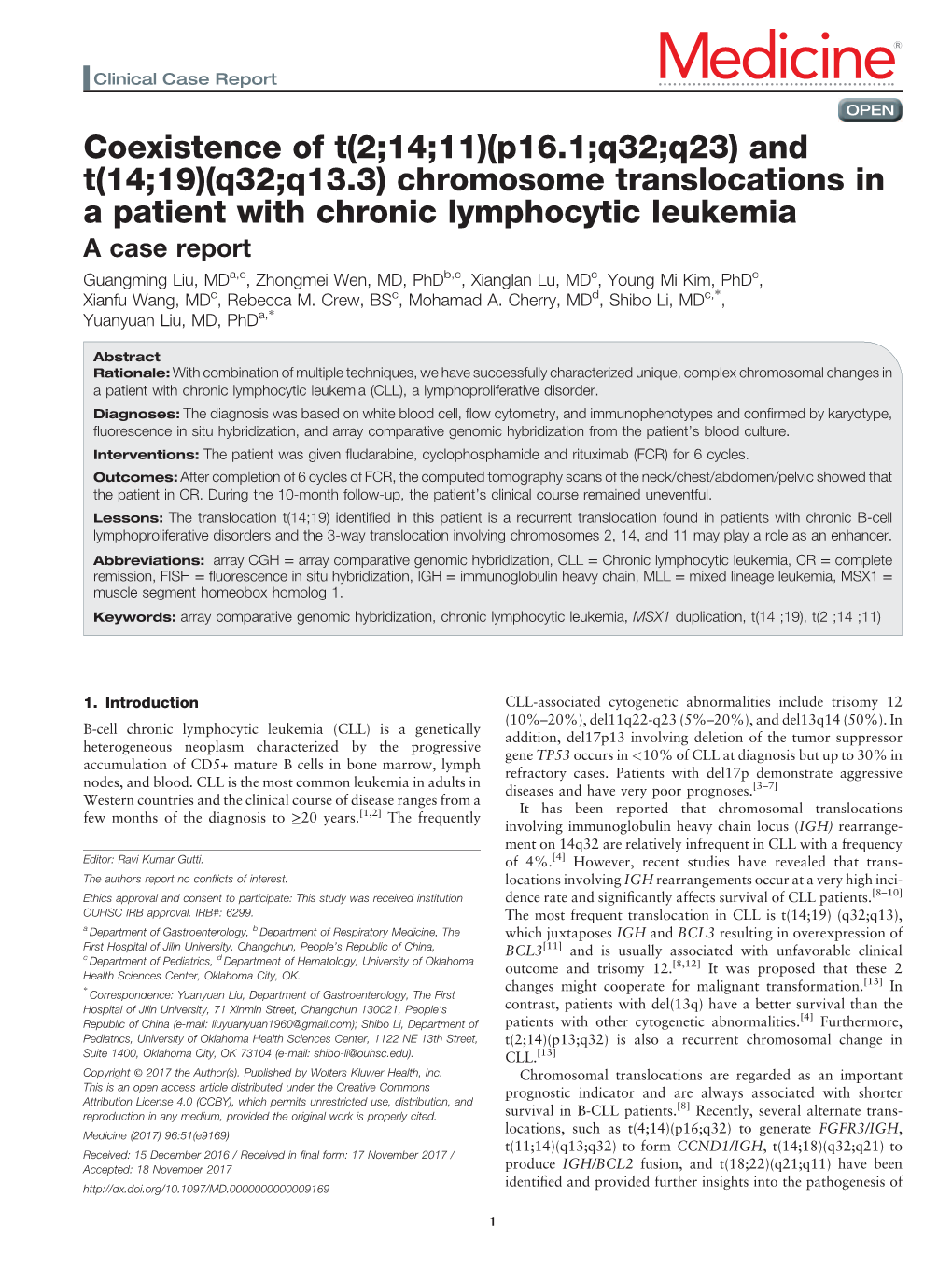 Chromosome Translocations in a Patient with Chronic