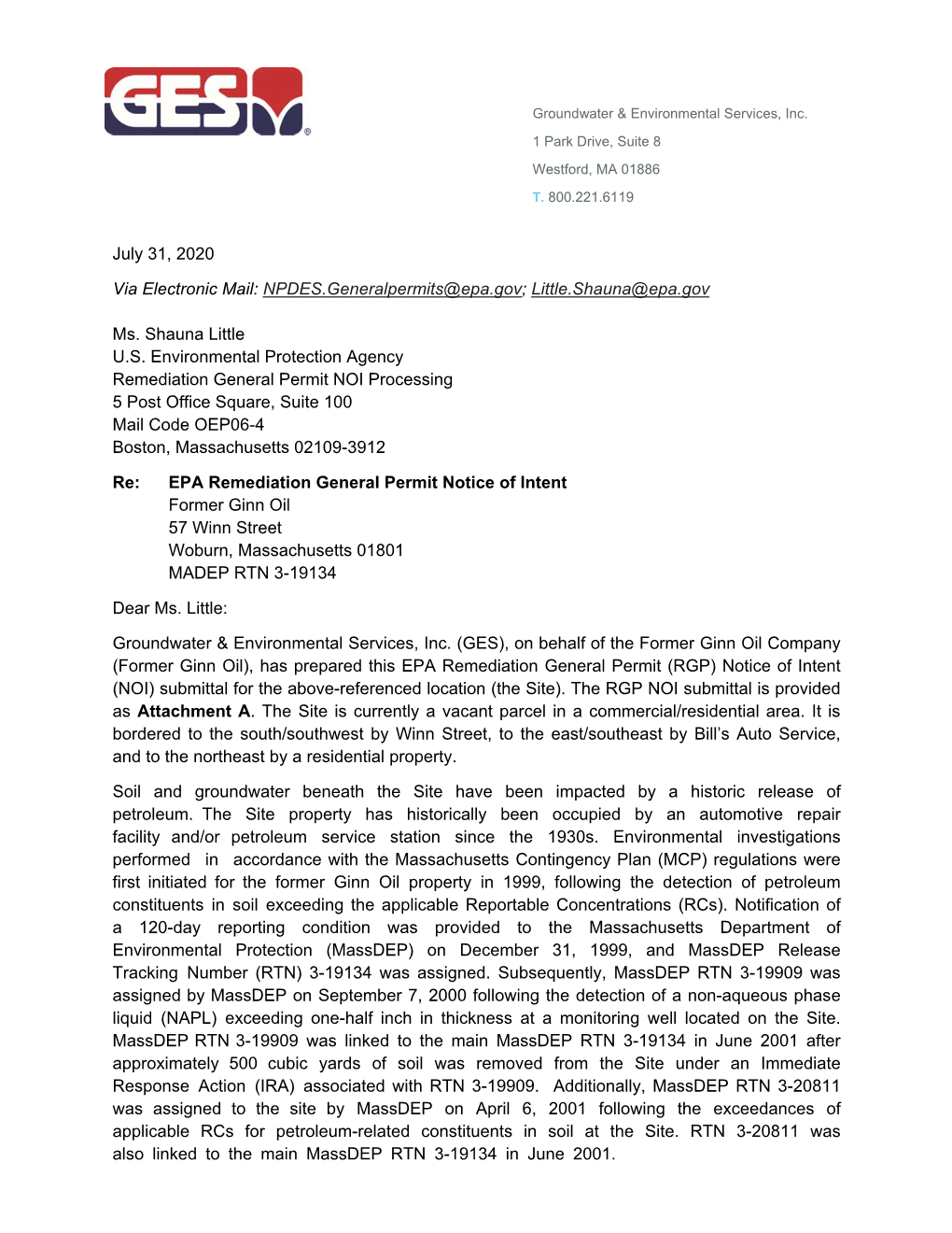 July 31, 2020 Via Electronic Mail: NPDES.Generalpermits@Epa.Gov