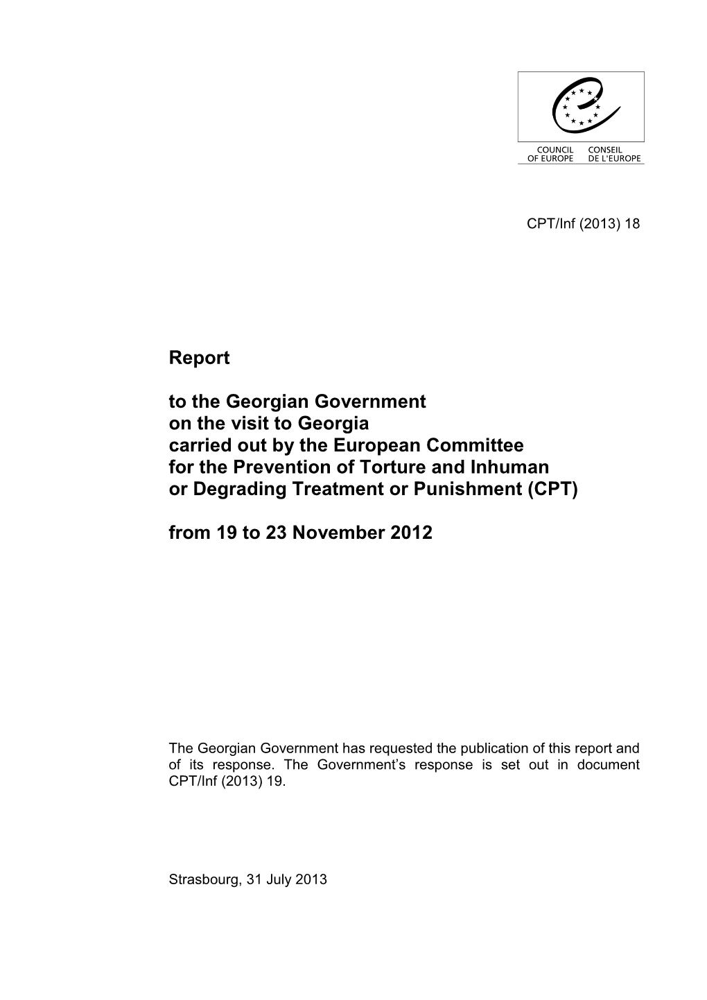 Report to the Georgian Government on the Visit to Georgia