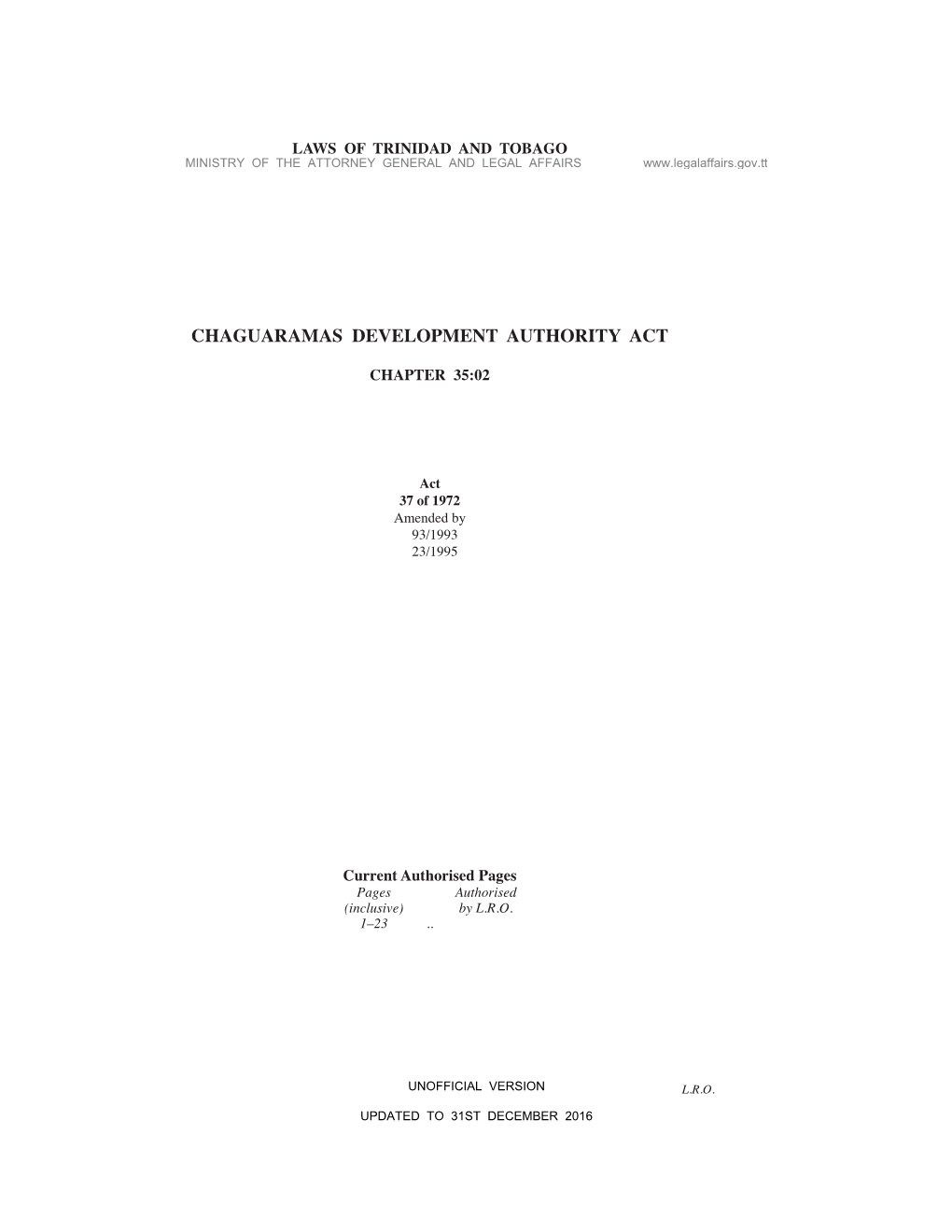 Chaguaramas Development Authority Act