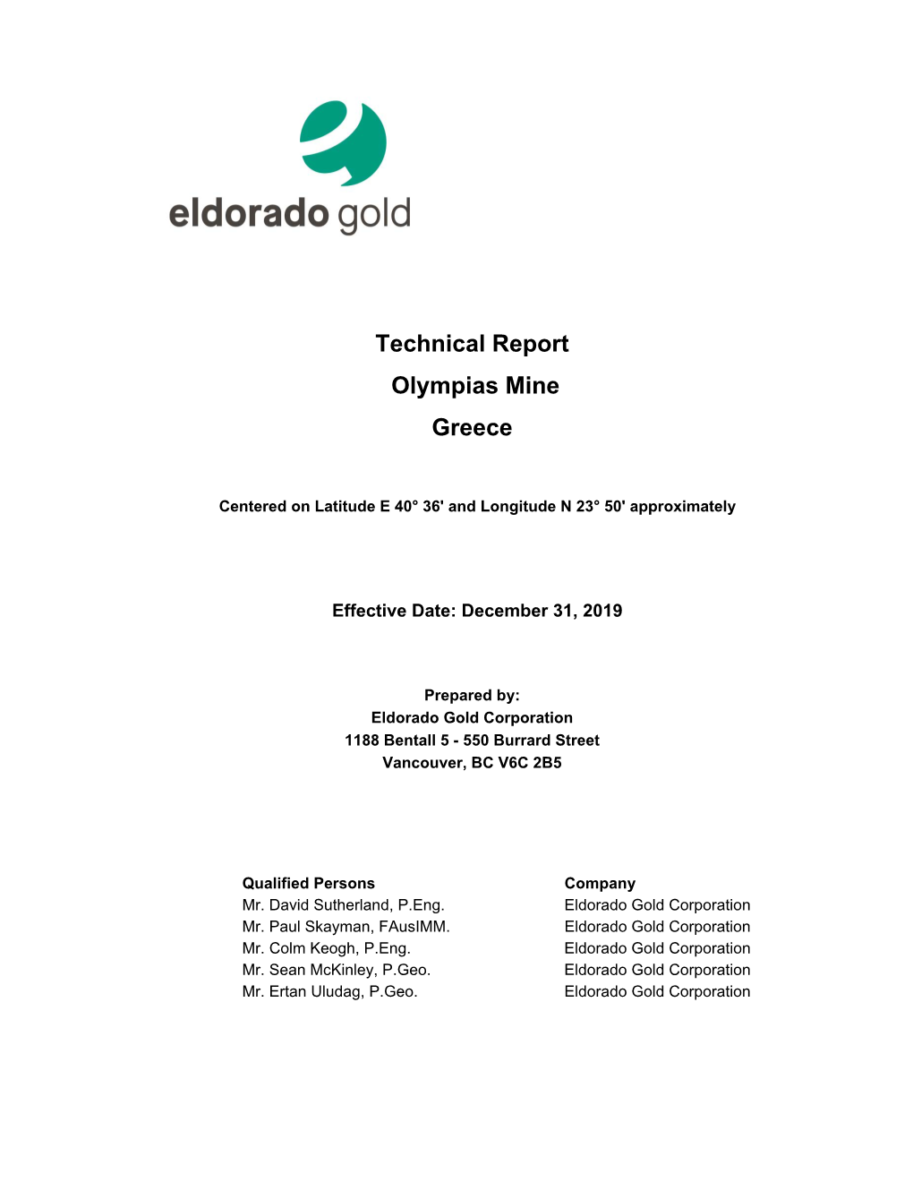 Technical Report Olympias Mine Greece