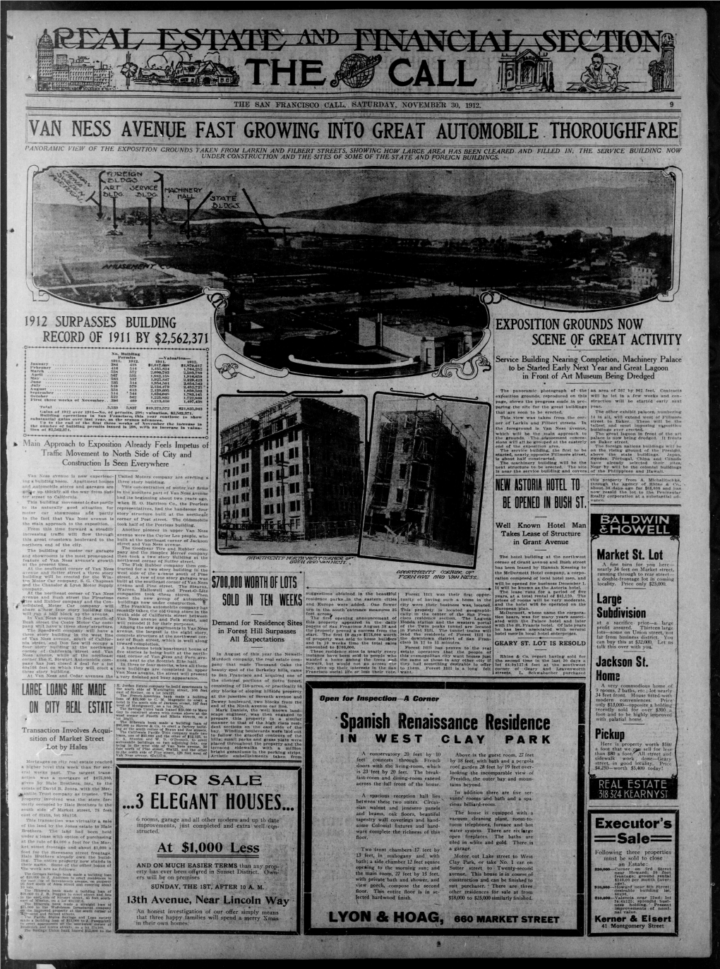 REAL ESTATE and FINANCIALSECTION Thejf Call the SAN FRANCISCO CALL, SATURDAY, NOVEMBER 30, 1912