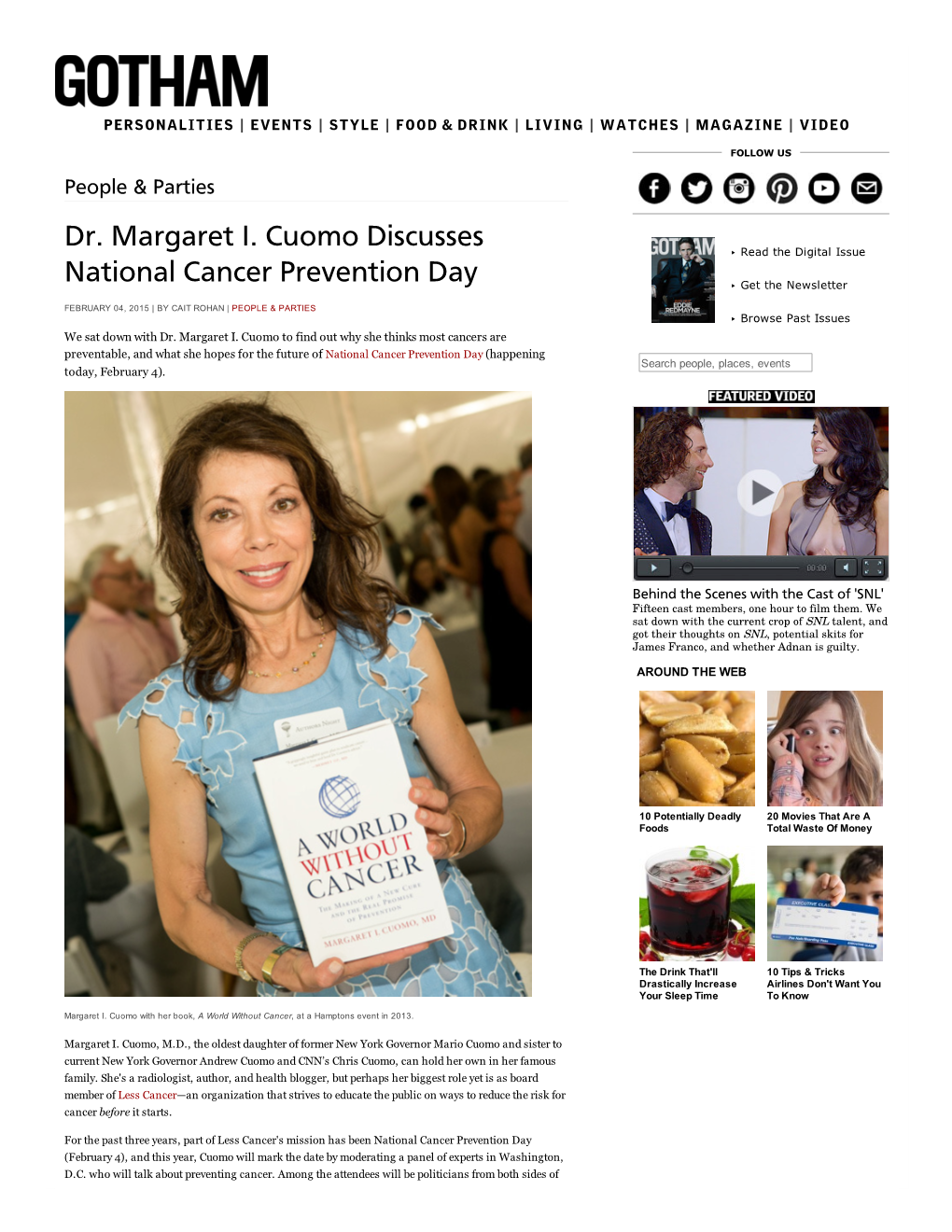 Dr. Margaret I. Cuomo Discusses National Cancer Prevention