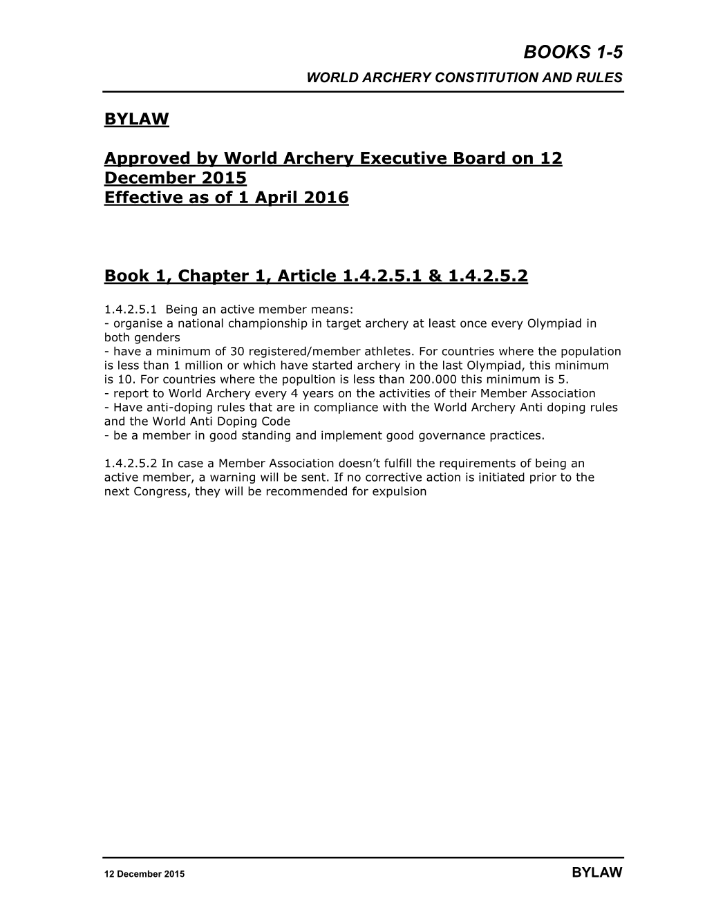 Books 1-5 World Archery Constitution and Rules