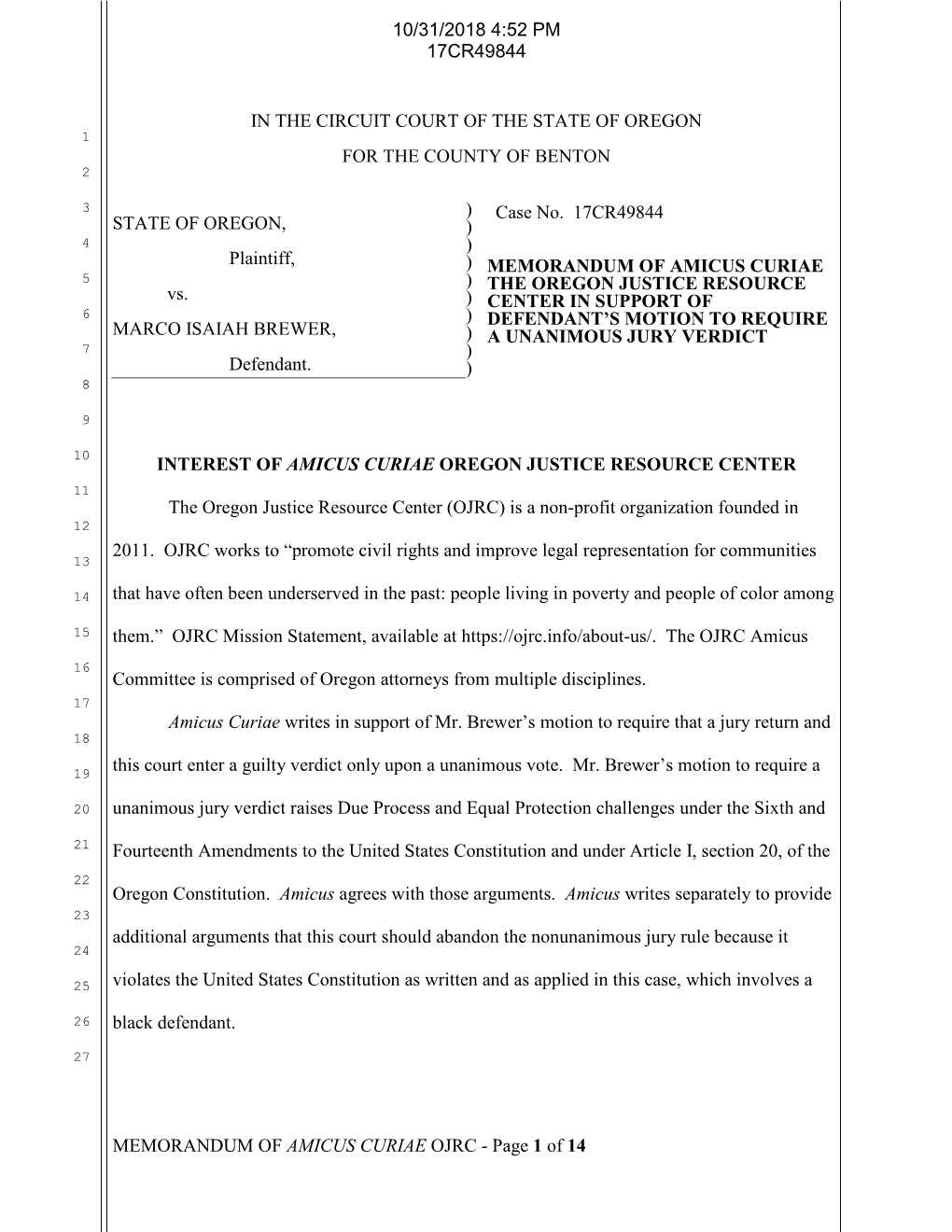 State V. Brewer Exhibit 1 Page 1 of 54 Case No