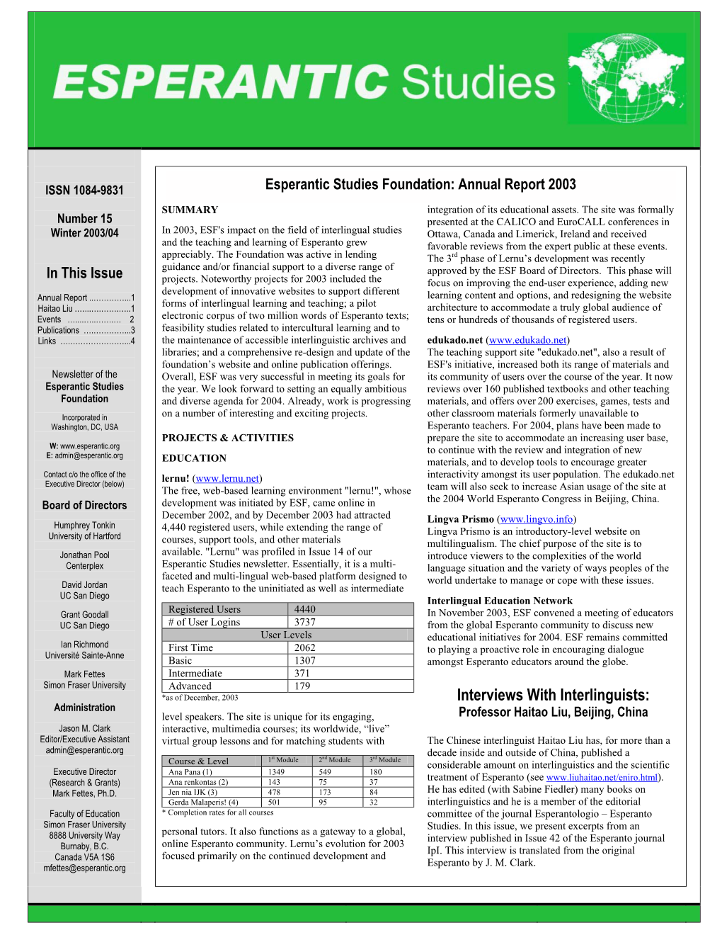 Esperantic Studies 2003/04
