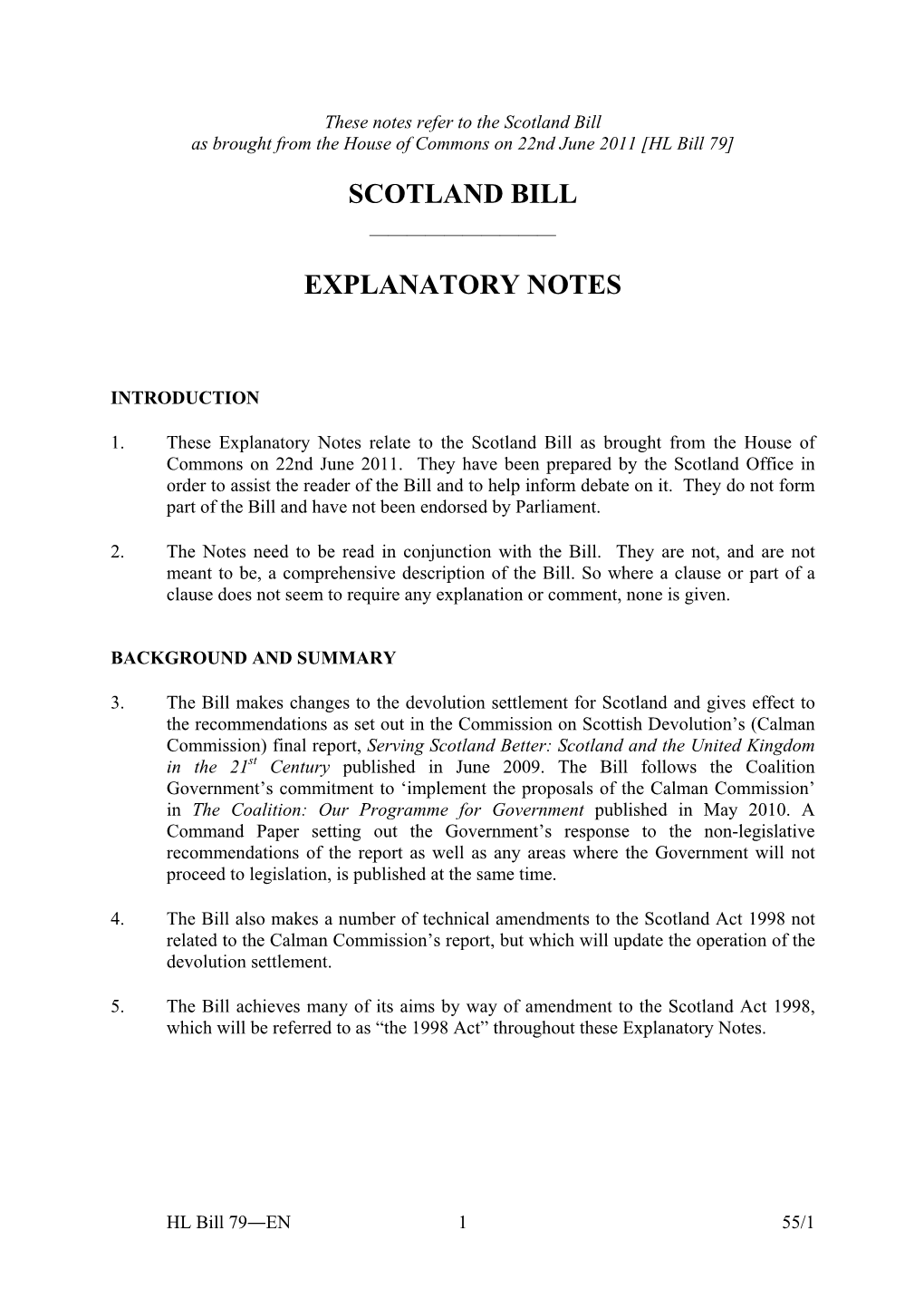 Scotland Bill Explanatory Notes