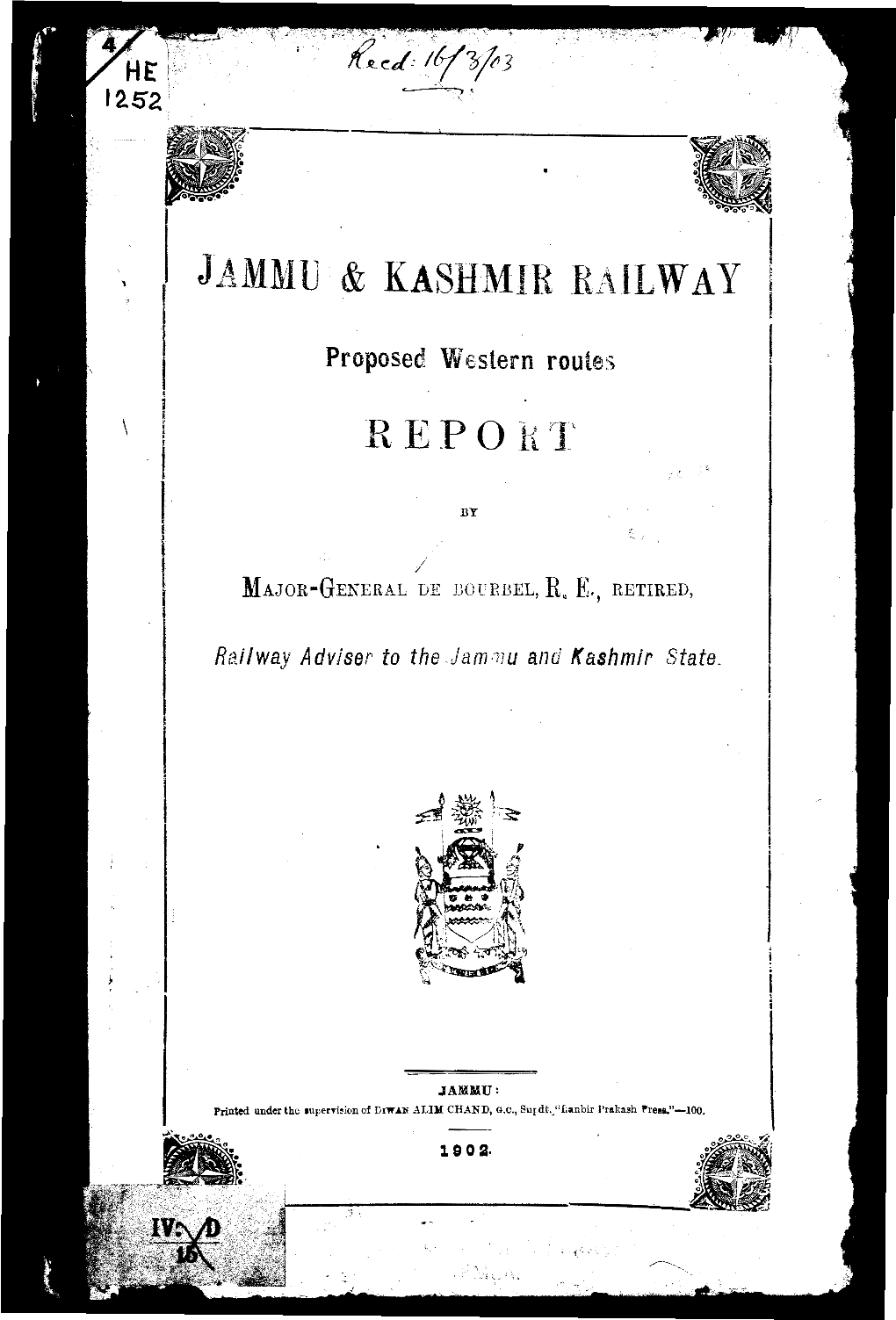 Jammu & Kashmir Railway Proposed Western Routes, Report