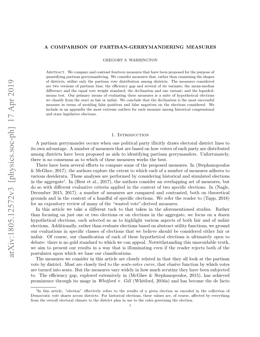 A Comparison of Partisan-Gerrymandering Measures