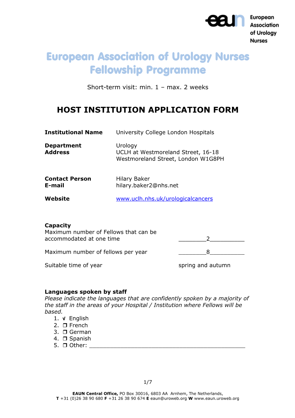 European Association of Urology Nurses Fellowship Programme