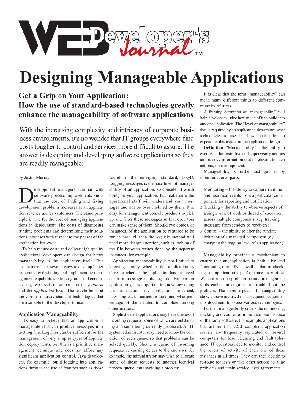 Designing Manageable Applications