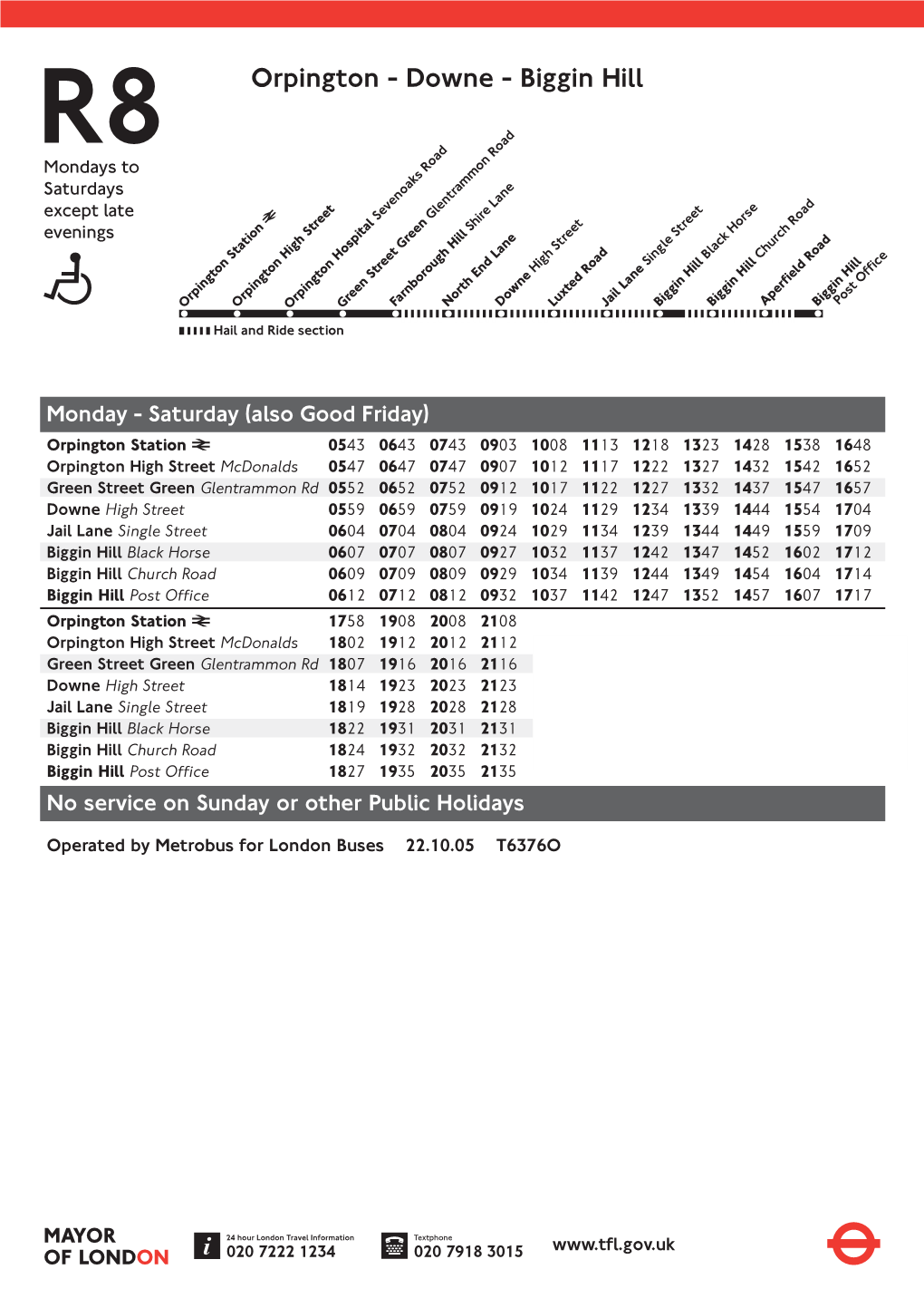 R8 Orpington - Downe - Biggin Hill Mondays to Saturdays