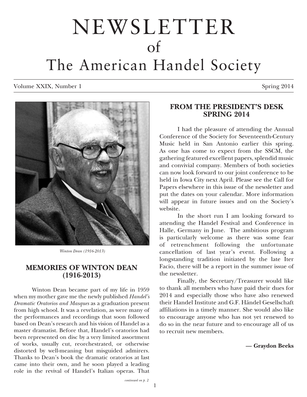 NEWSLETTER of the American Handel Society