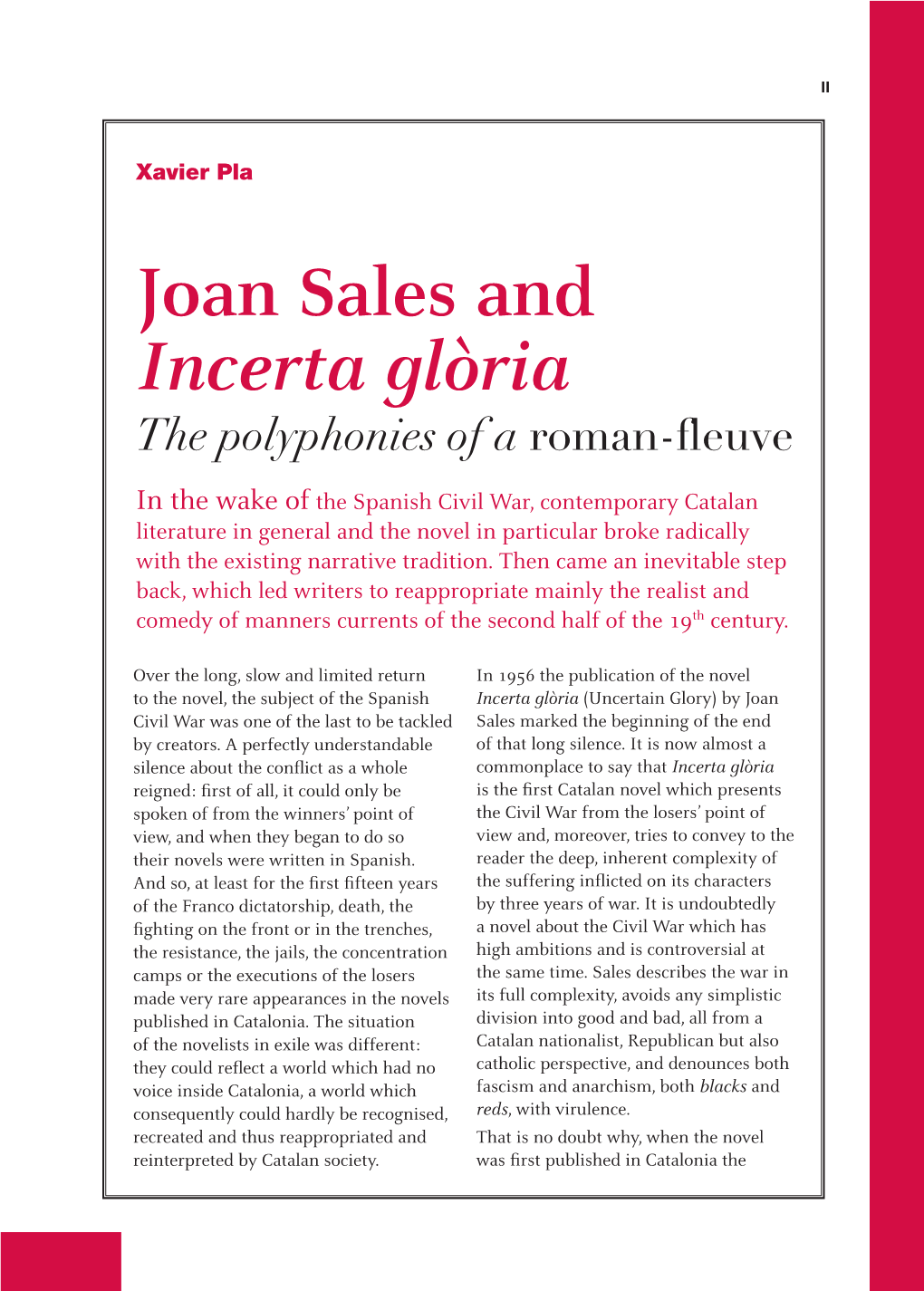 Joan Sales and Incerta Glòria the Polyphonies of a Roman-Fleuve