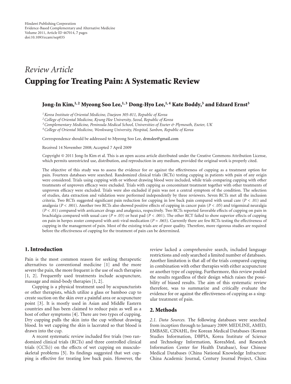 Cupping for Treating Pain: a Systematic Review