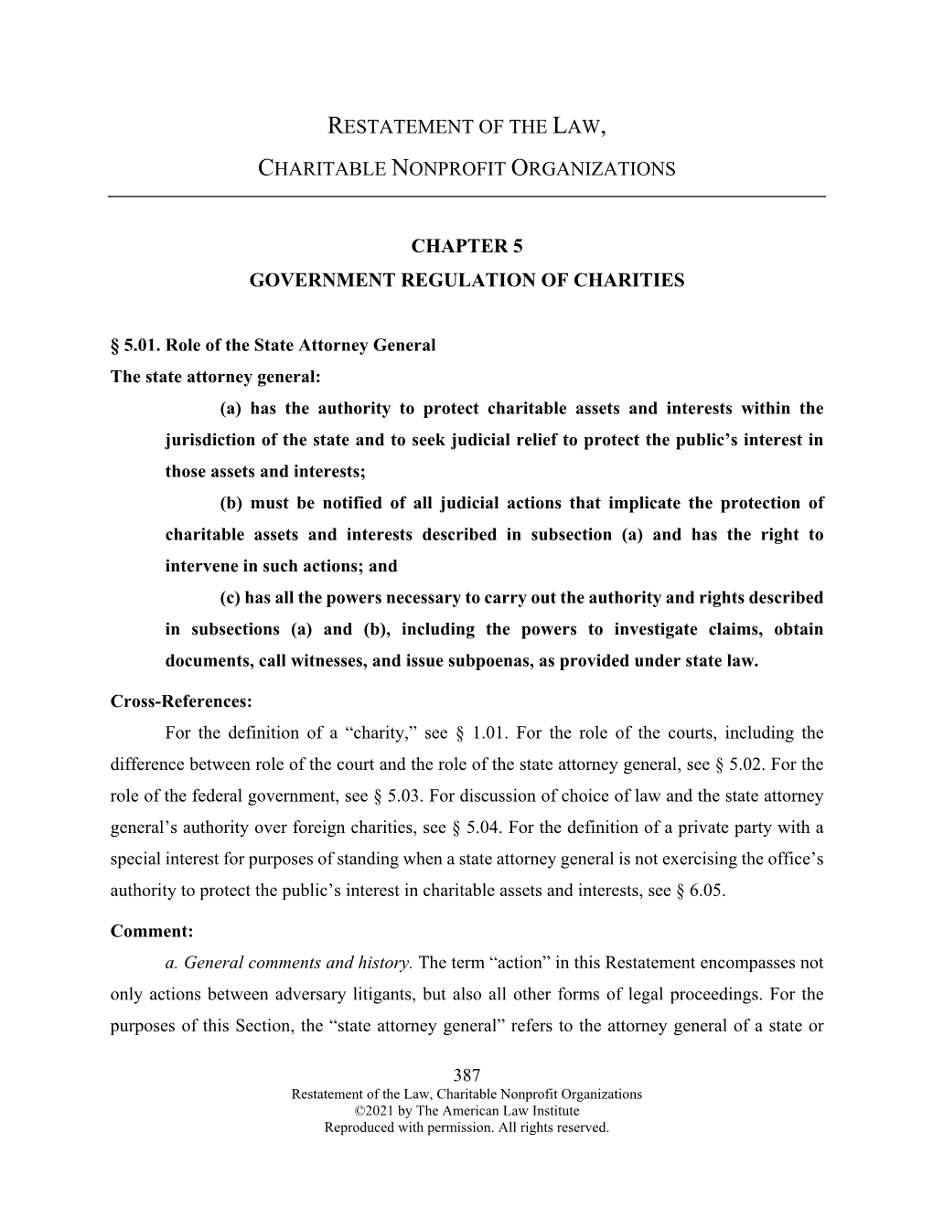 Restatement of the Law, Charitable Nonprofit Organizations