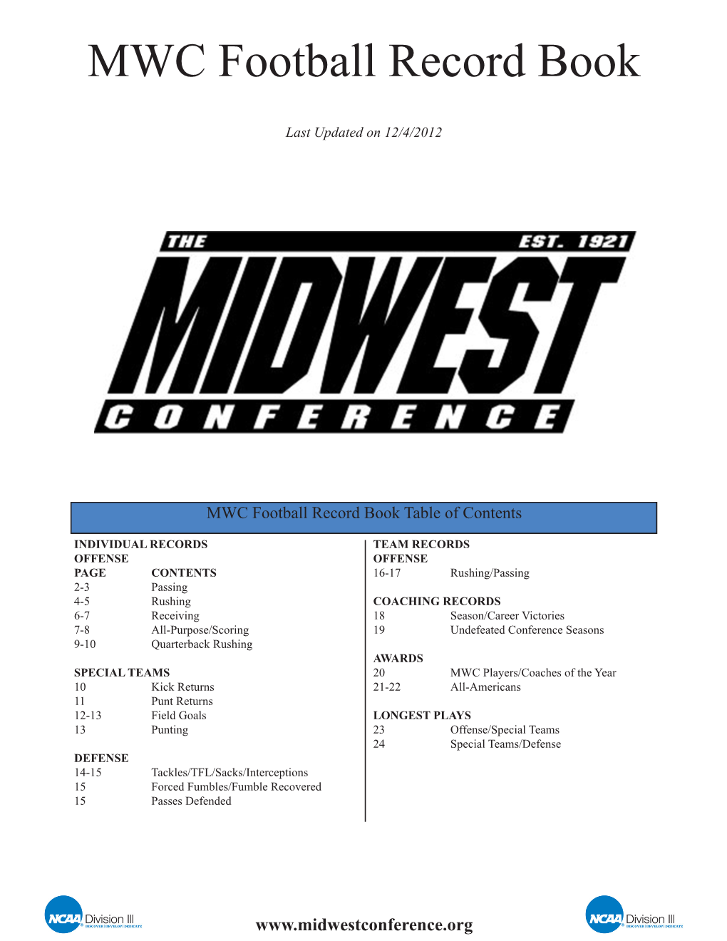 MWC Football Record Book