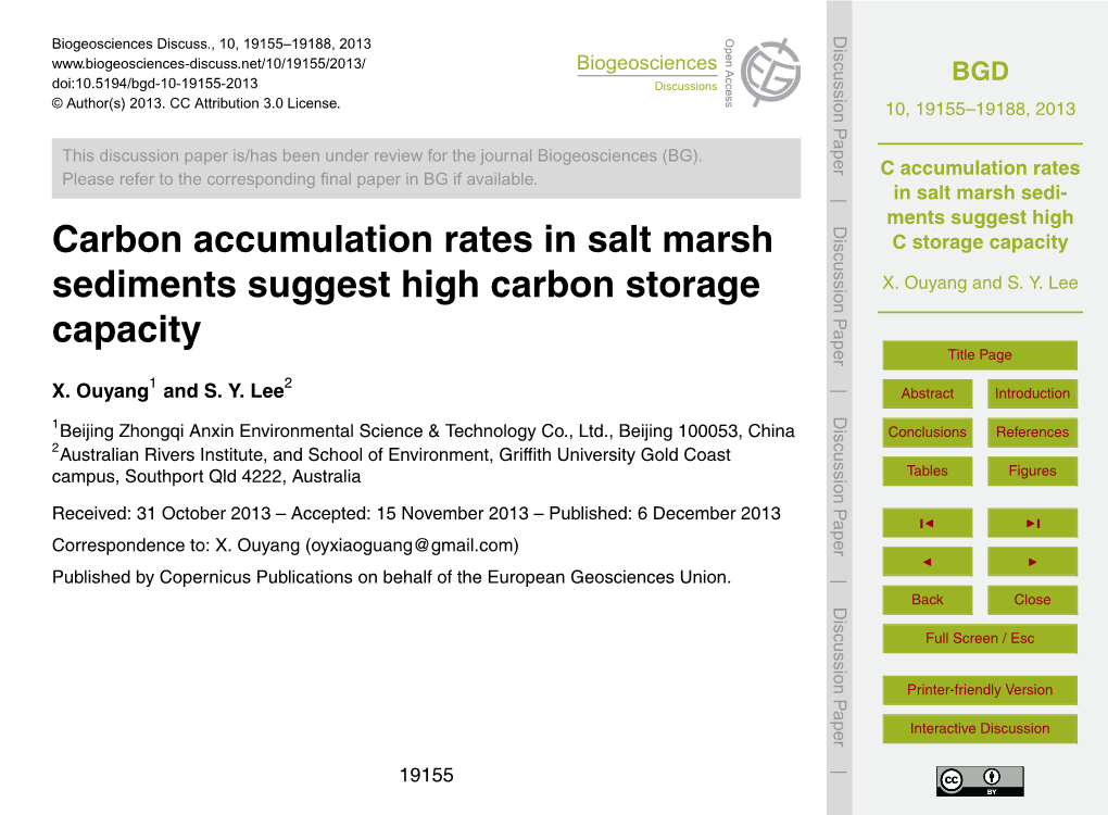 C Accumulation Rates in Salt Marsh Sedi- Ments Suggest High Table 2