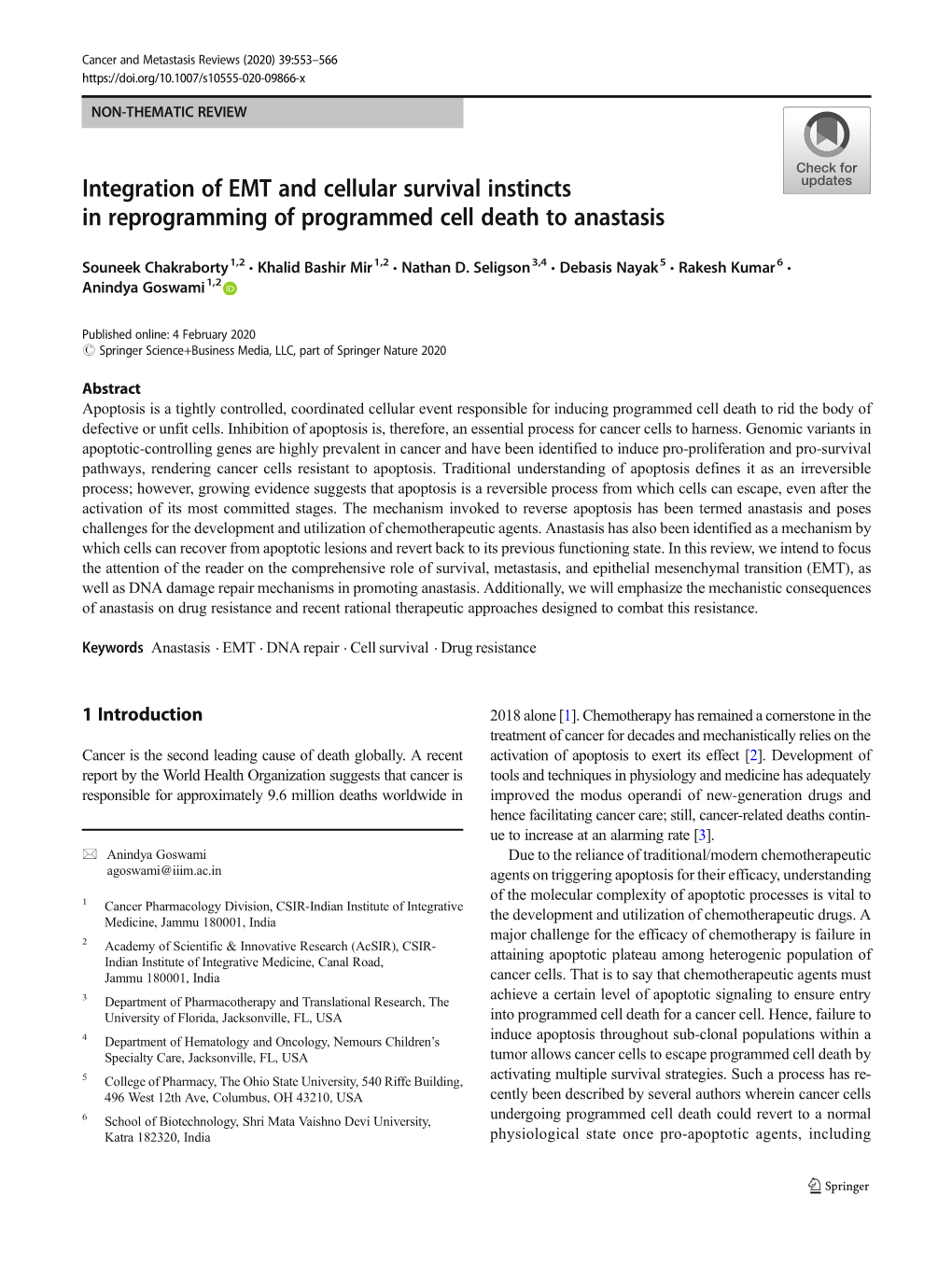 Integration of EMT and Cellular Survival Instincts in Reprogramming of Programmed Cell Death to Anastasis