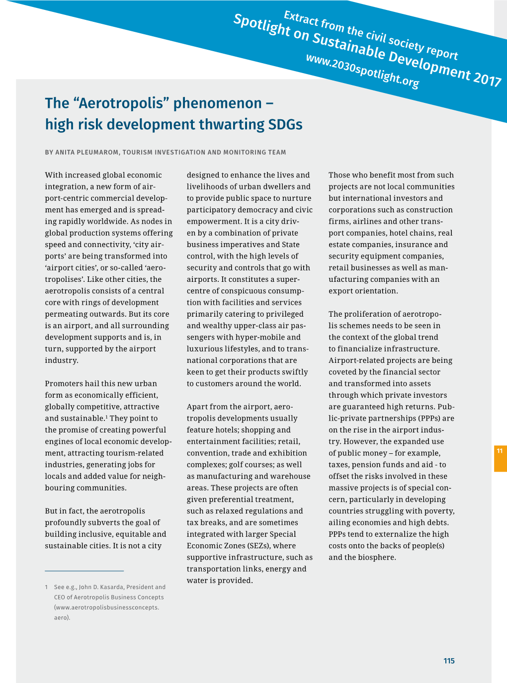 The “Aerotropolis” Phenomenon – High Risk Development Thwarting Sdgs