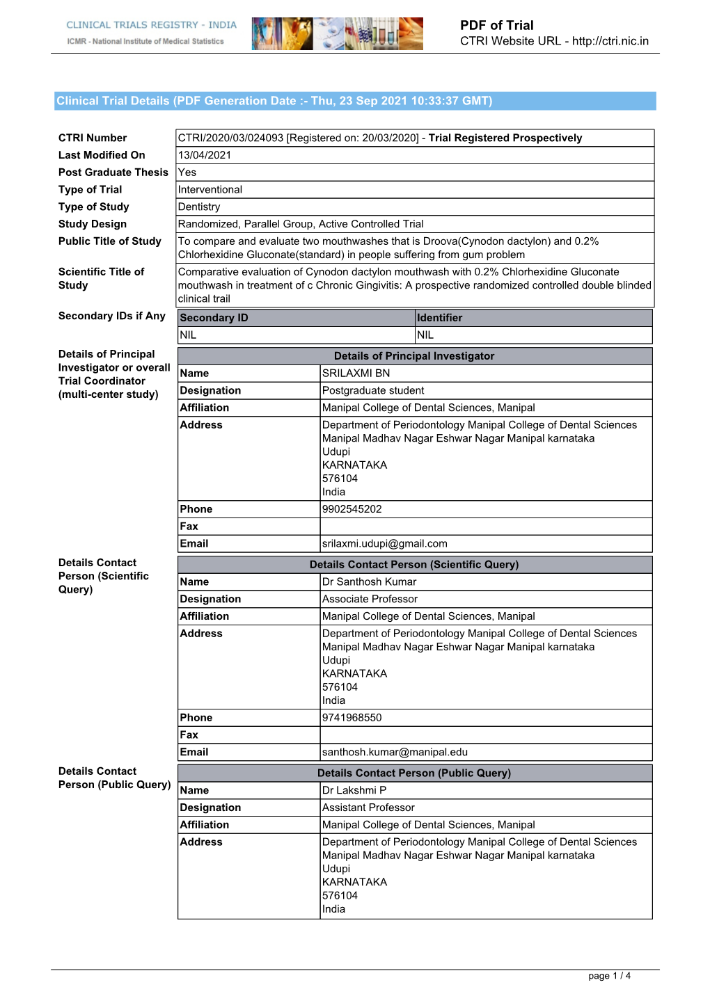 CTRI Trial Data