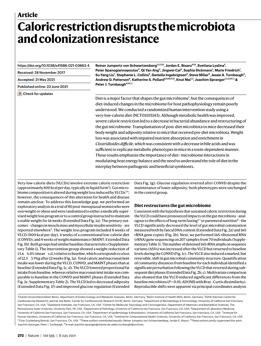 Caloric Restriction Disrupts the Microbiota and Colonization Resistance