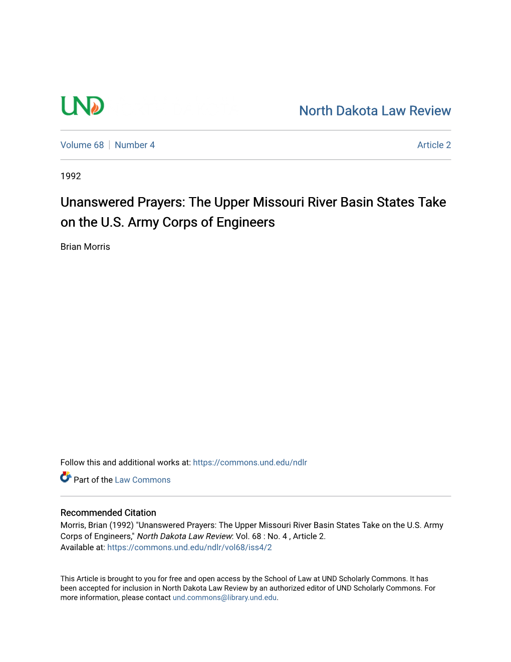 The Upper Missouri River Basin States Take on the US