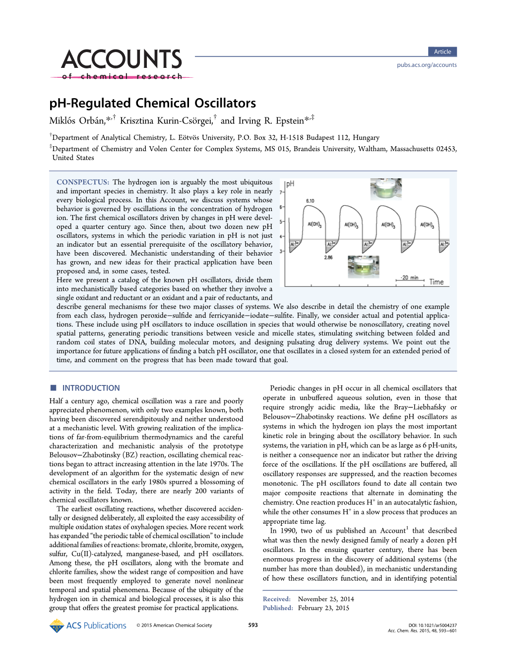 Ph-Regulated Chemical Oscillators † † ‡ Mikloś Orban,́*, Krisztina Kurin-Csörgei, and Irving R