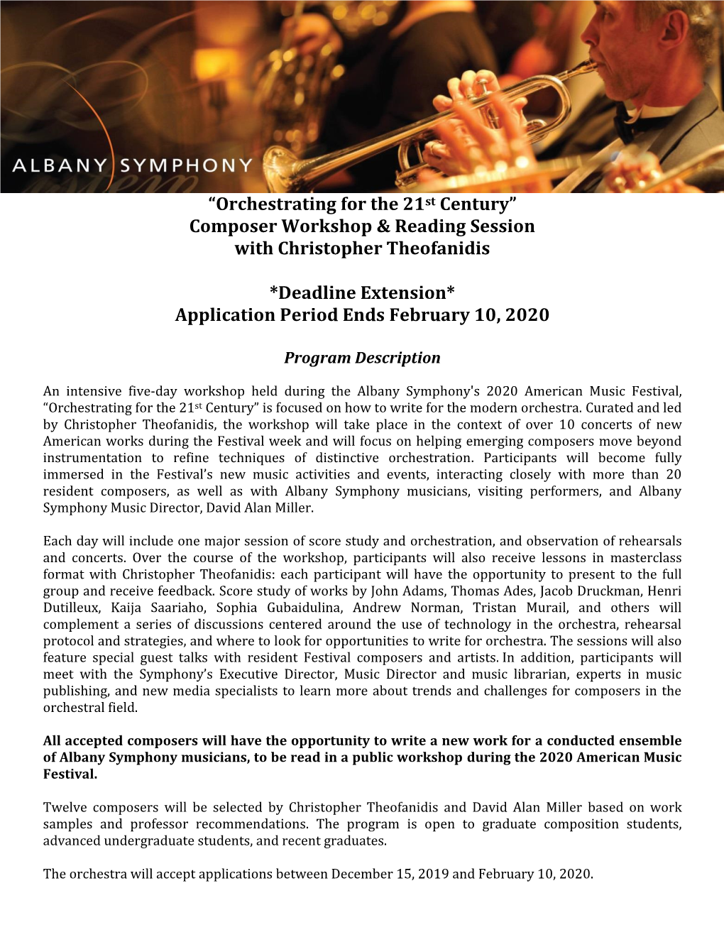 “Orchestrating for the 21St Century” Composer Workshop & Reading
