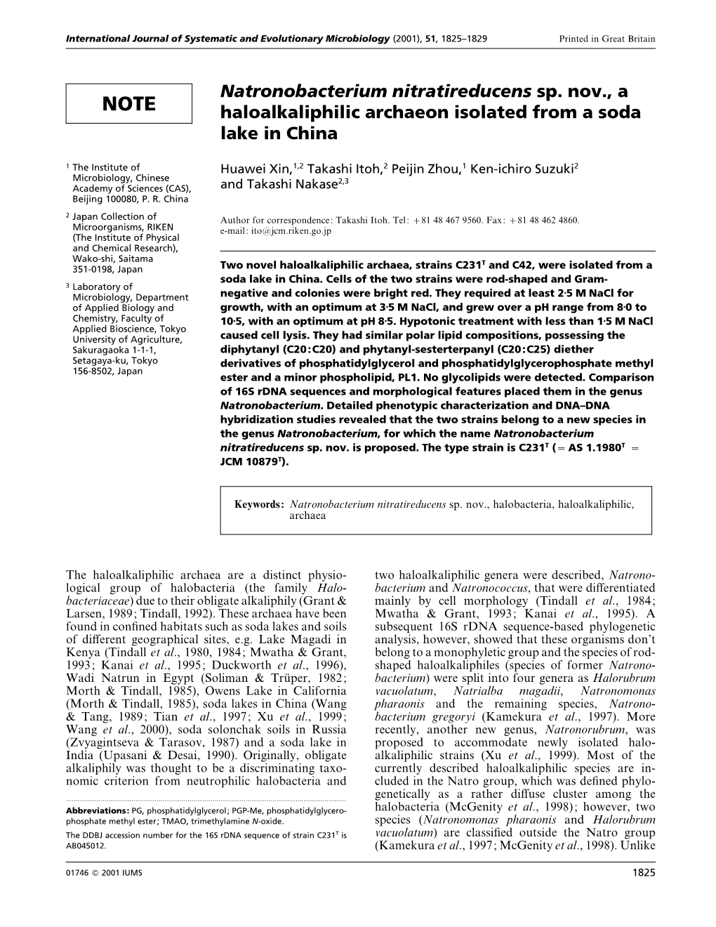 Natronobacterium Nitratireducens Sp. Nov., a Haloalkaliphilic Archaeon