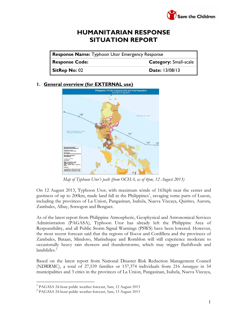 Philippines Sitrep #2 Typhoon Utor