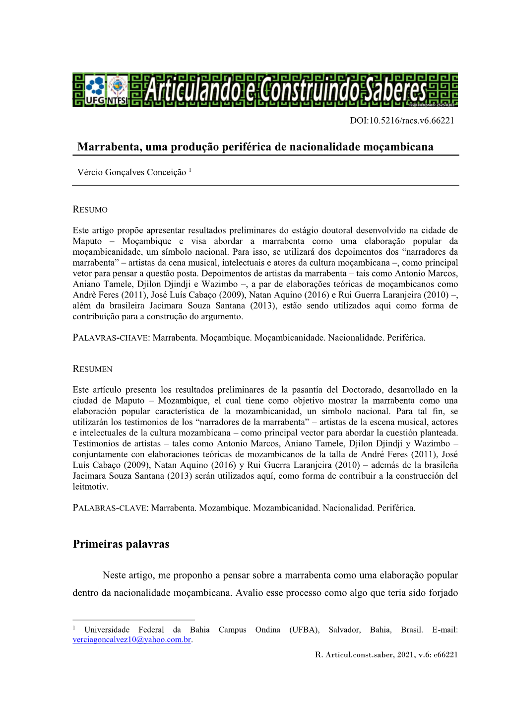 Marrabenta, Uma Produção Periférica De Nacionalidade Moçambicana