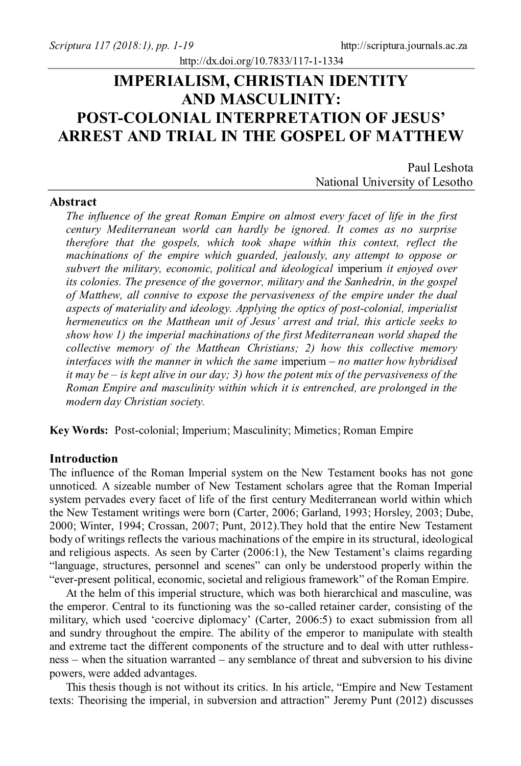 Post-Colonial Interpretation of Jesus' Arrest and Trial In