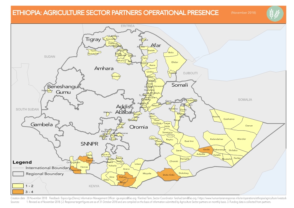 ETHIOPIA: AGRICULTURE SECTOR PARTNERS OPERATIONAL PRESENCE (November 2018)