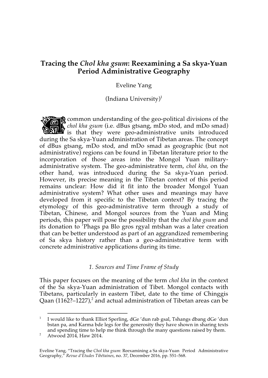 Tracing the Chol Kha Gsum: Reexamining a Sa Skya-Yuan Period Administrative Geography