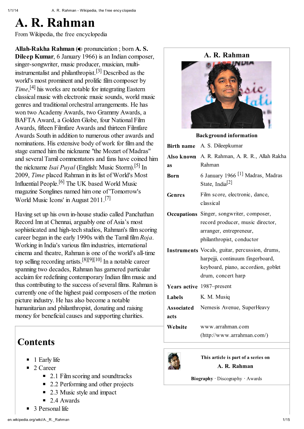 A. R. Rahman - Wikipedia, the F Ree Ency Clopedia A