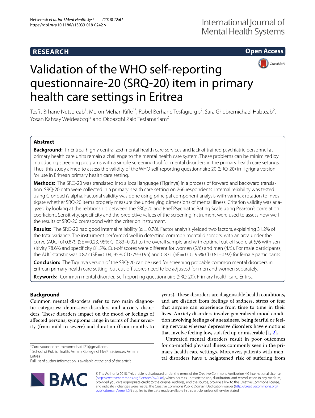 Item in Primary Health Care Settings in Eritrea