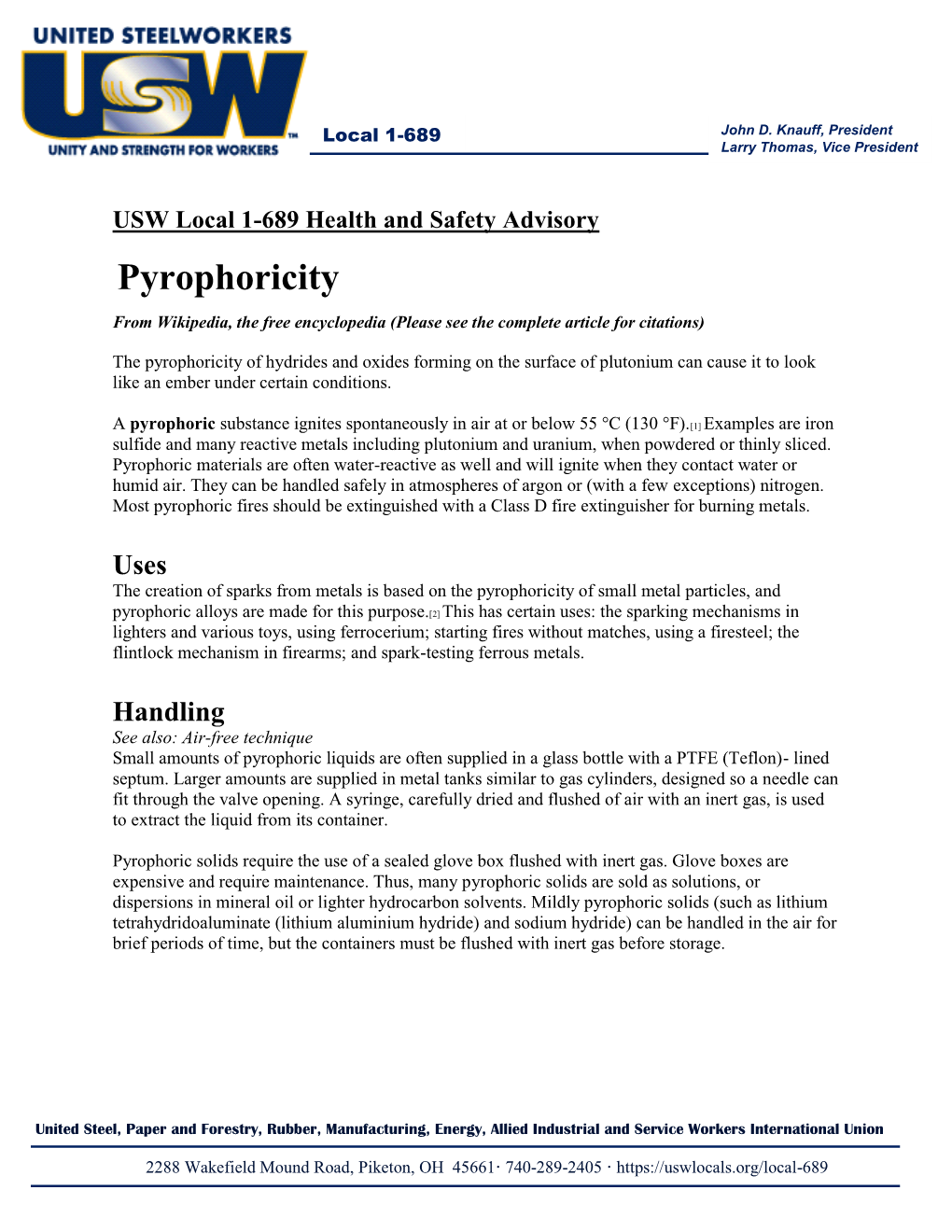 Pyrophoricity