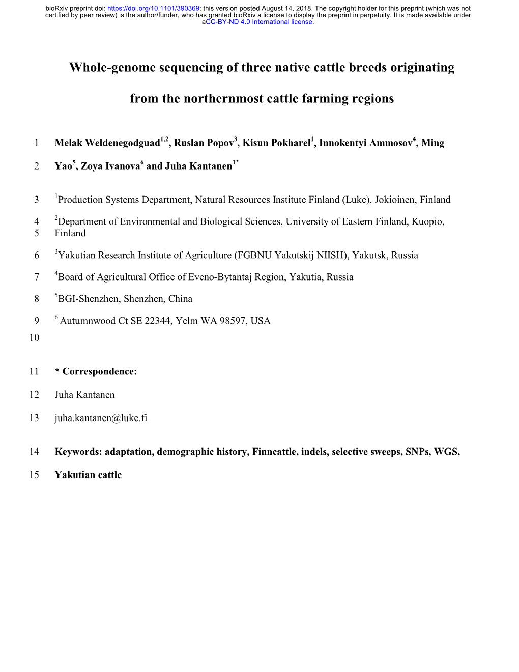 Whole-Genome Sequencing of Three Native Cattle Breeds Originating