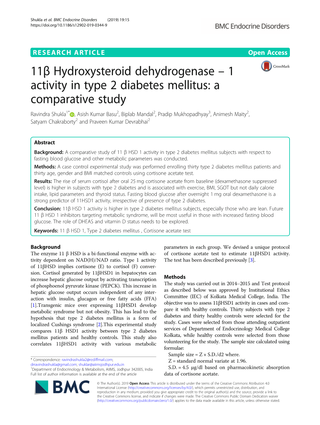 11Β Hydroxysteroid Dehydrogenase – 1