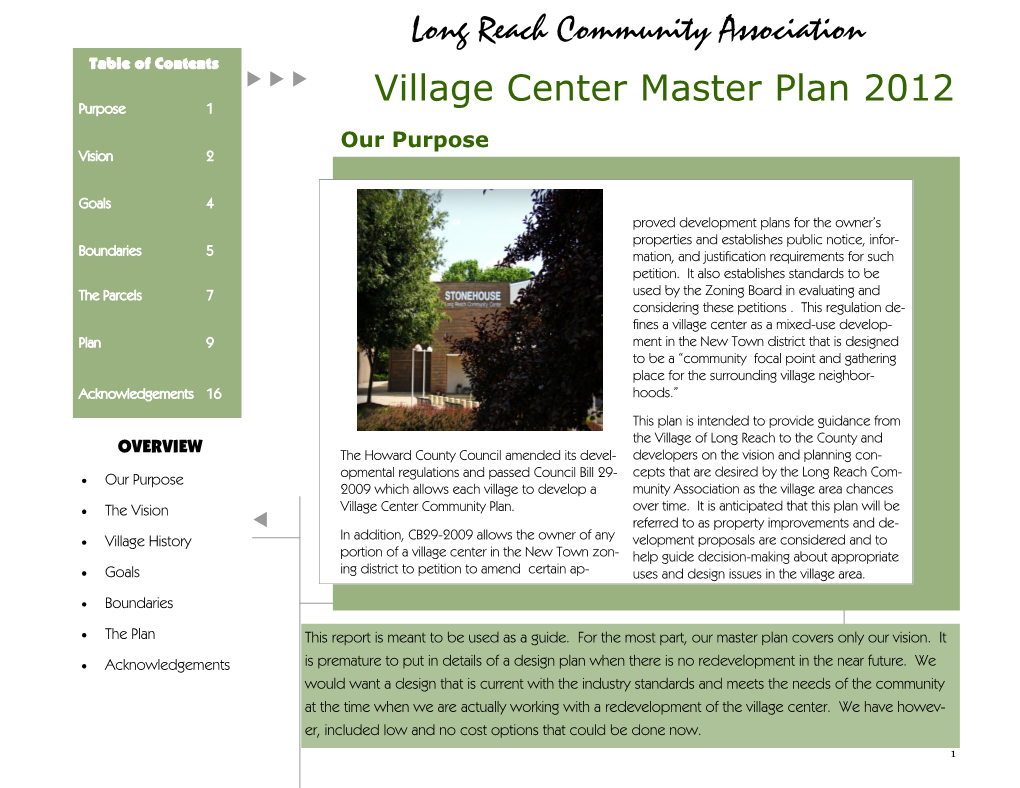 Village Center Master Plan 2012 Long Reach Community Association