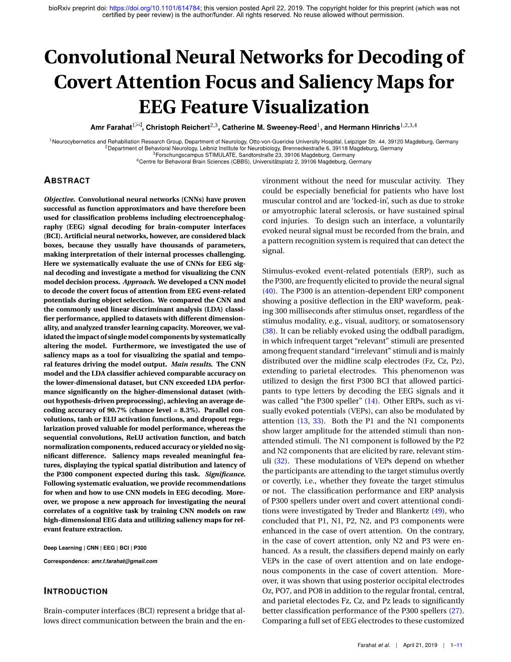 Convolutional Neural Networks for Decoding of Covert Attention Focus and Saliency Maps for EEG Feature Visualization