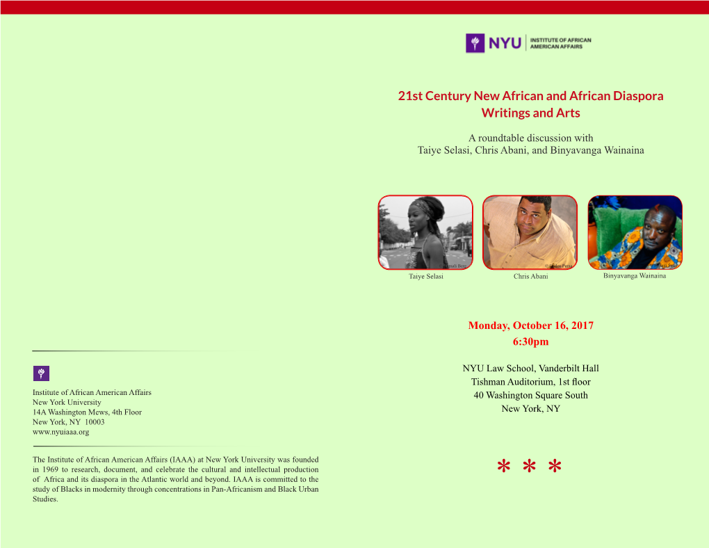 21St Century New African and African Diaspora Writings and Arts