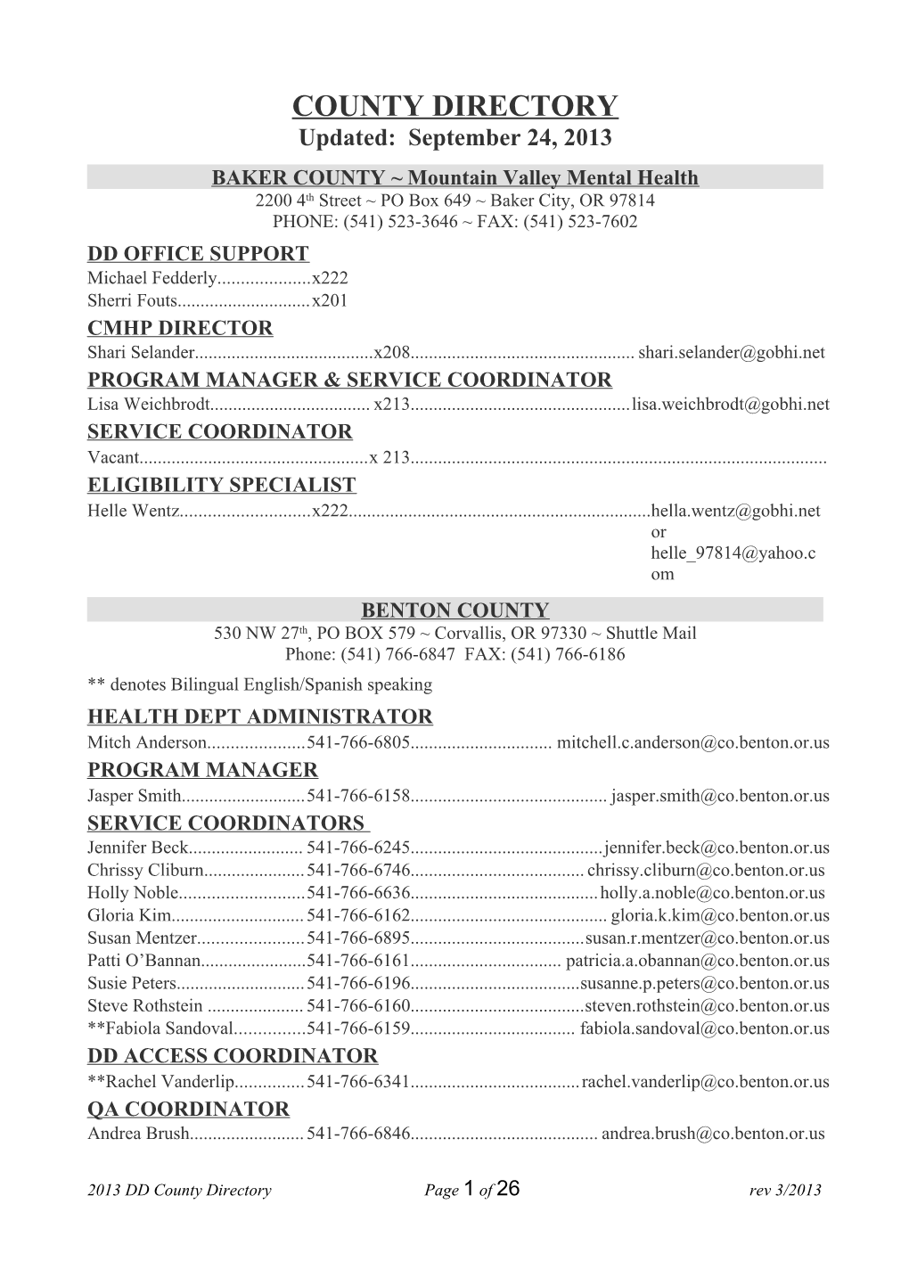 BAKER COUNTY Mountain Valley Mental Health